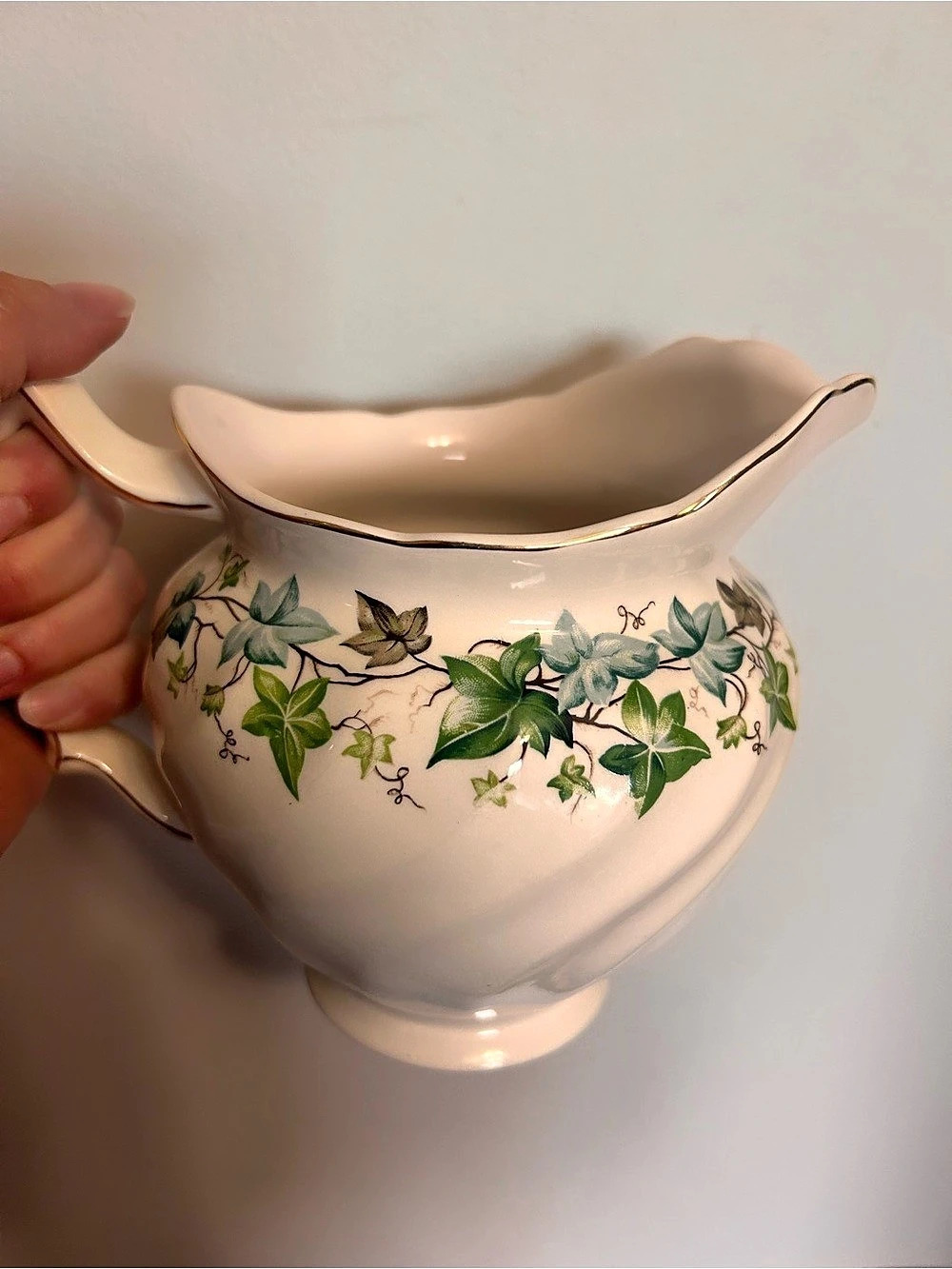 Vintage White & Green Johnson Bros Creamer, Sugar and Pitcher Set